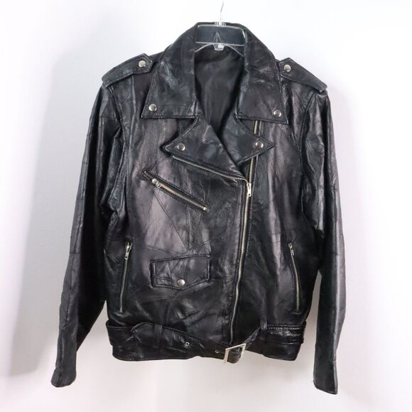 Vintage Men's M God Bless America Eagle Genuine Leather Motorcycle Jacket Coat - Picture 1 of 11